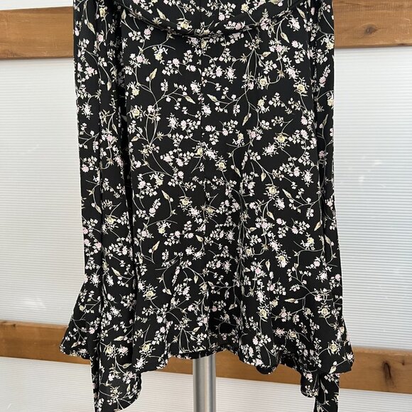 She + Sky Black Floral Ruffle Bottom Lined Mini Fit Flare A-Line Sun Dress Sz L - Picture 11 of 15